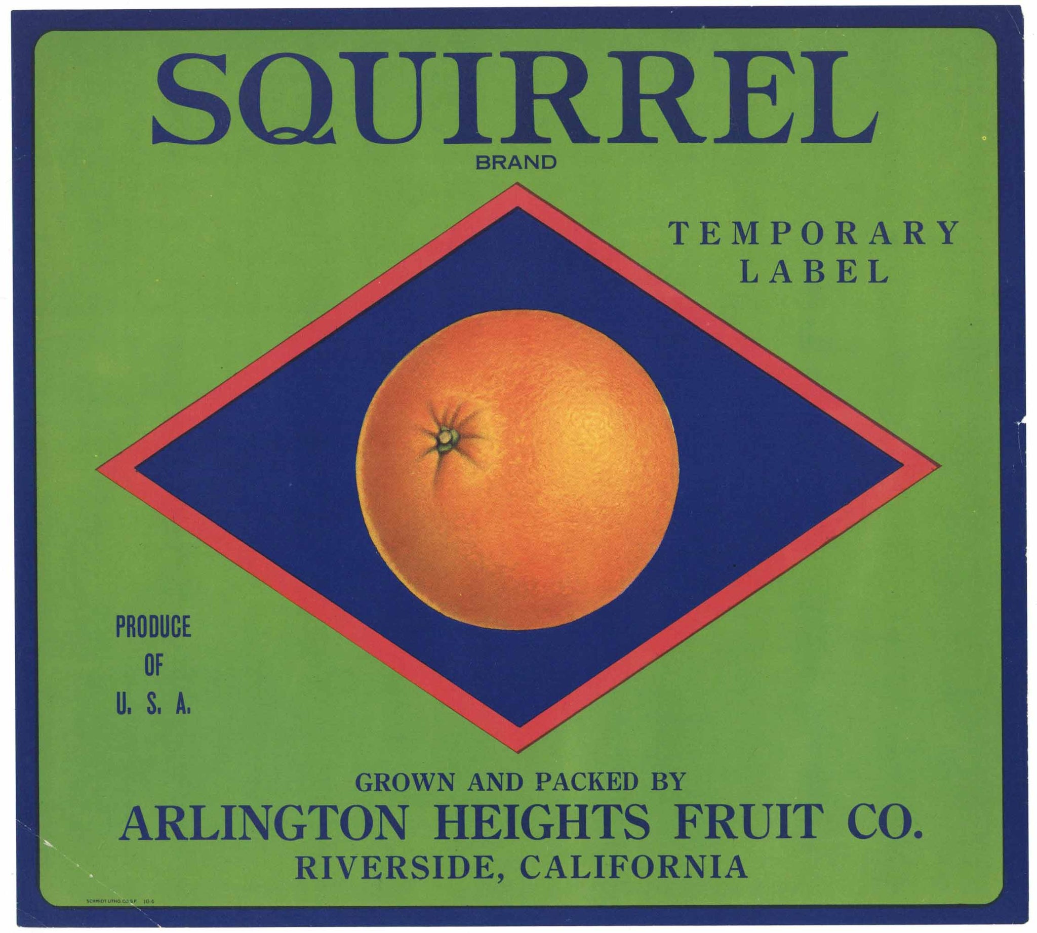 Squirrel Brand Riverside California Orange Crate Label, temporary