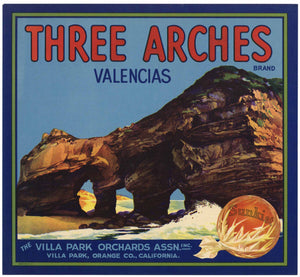 Three Arches Brand Vintage Villa Park California Orange Crate Label