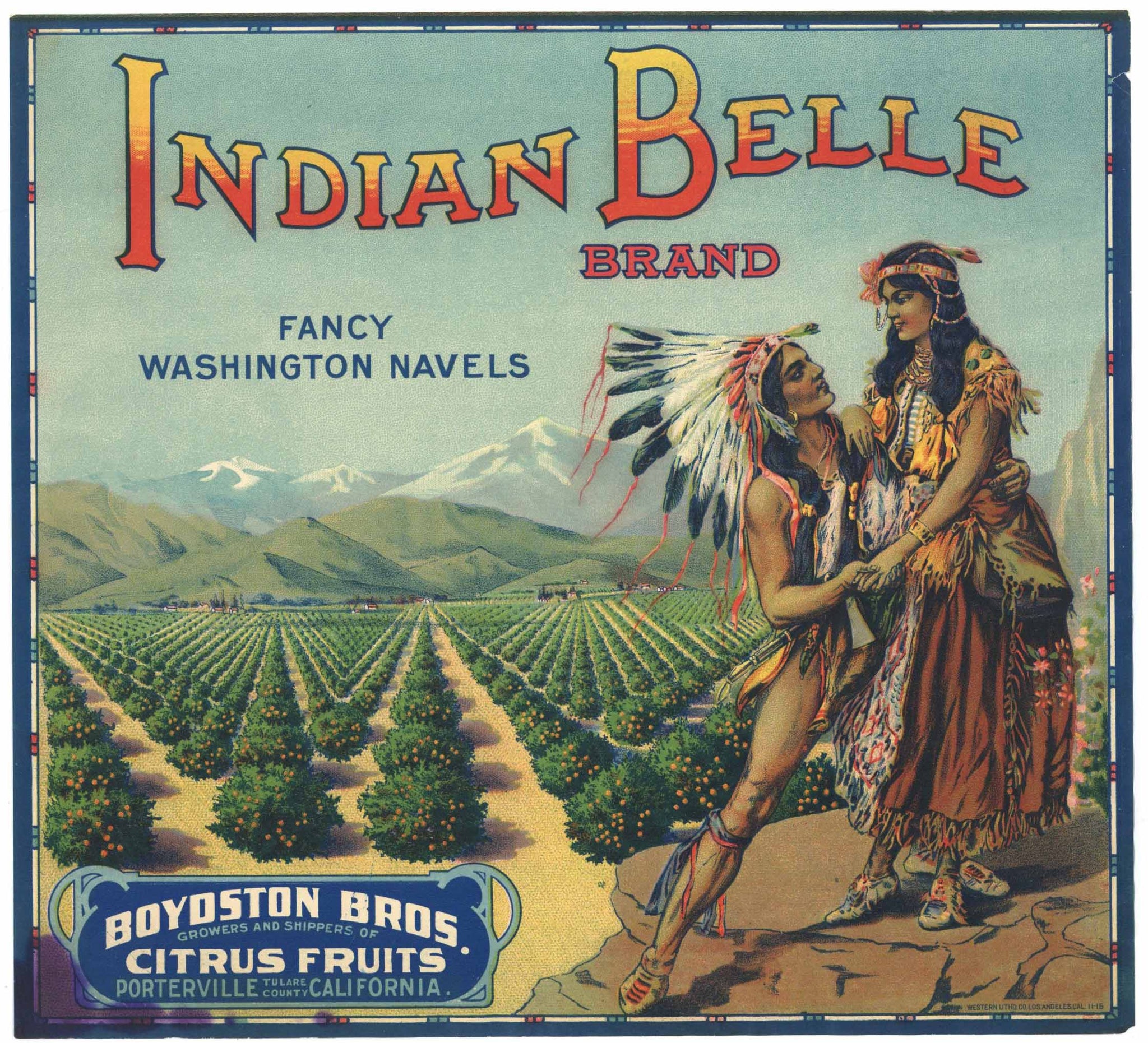 Indian Belle Brand Vintage Porterville Orange Crate Label, damage