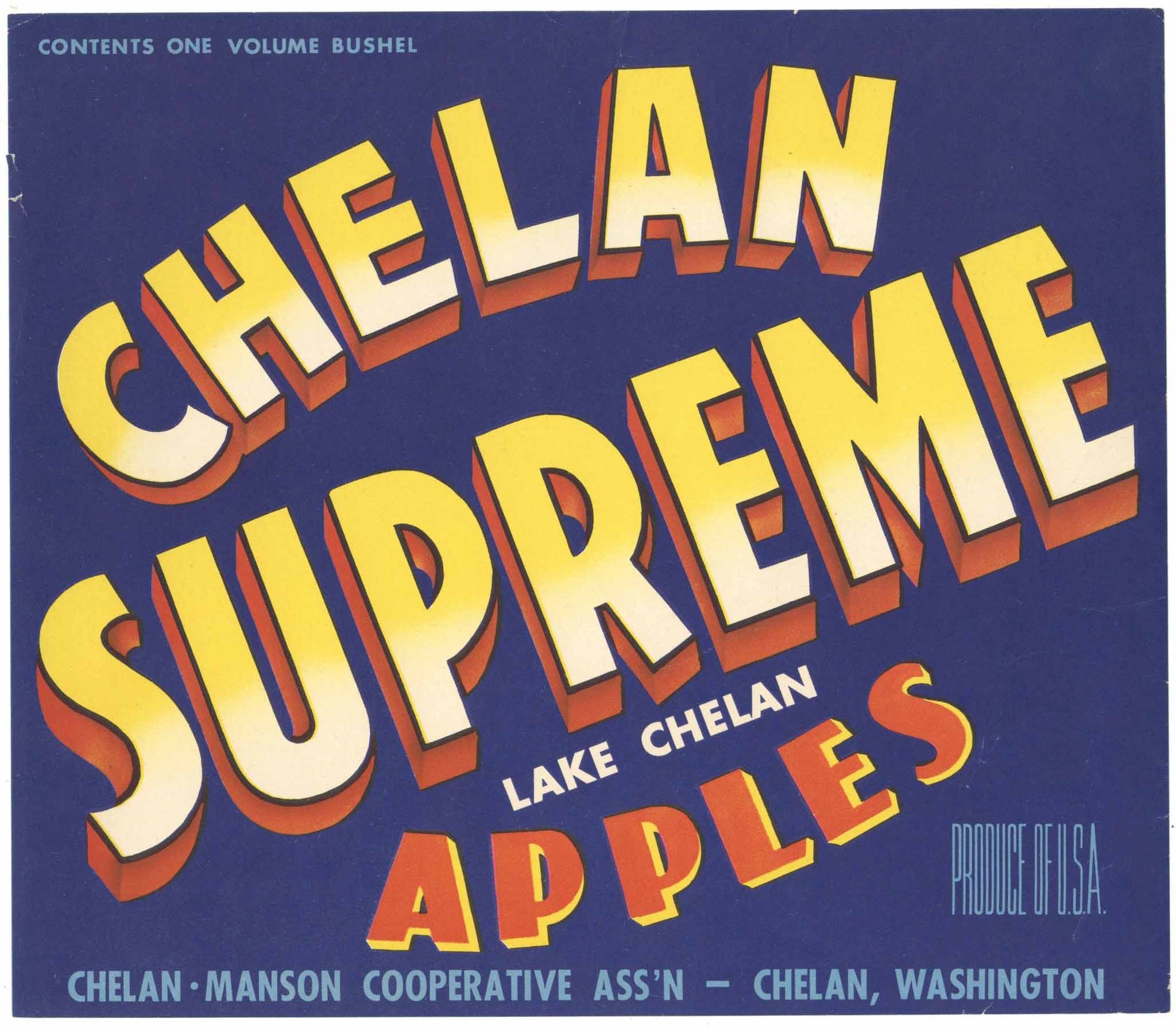 Chelan Supreme Brand Vintage Lake Chelan Washington Apple Crate Label