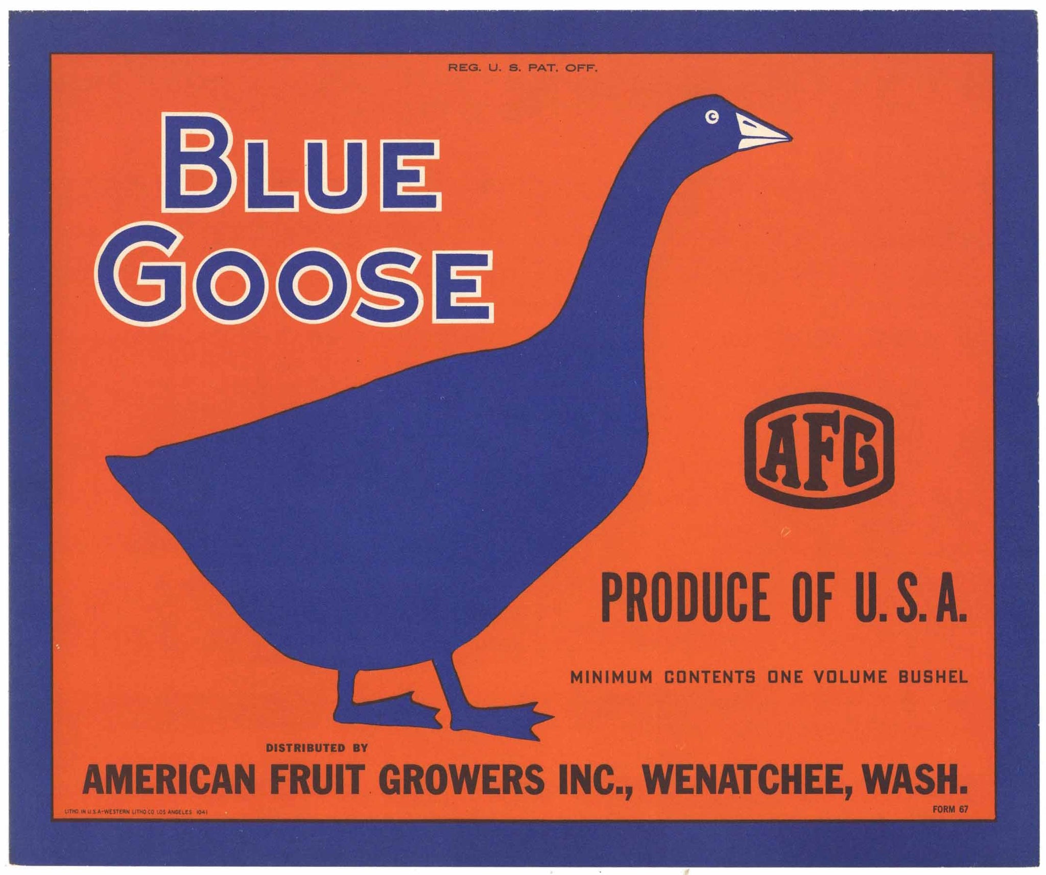 Blue Goose Brand Vintage Wenatchee Washington Apple Crate Label, variant