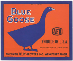 Blue Goose Brand Vintage Wenatchee Washington Apple Crate Label, variant