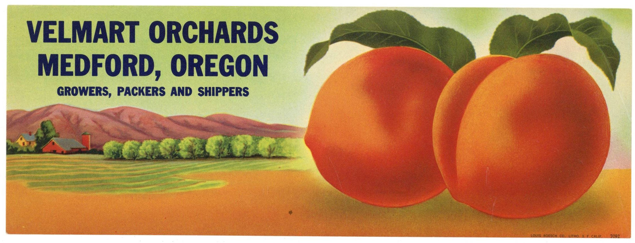 Velmart Orchards Brand Vintage Medford Oregon Peach Crate Label
