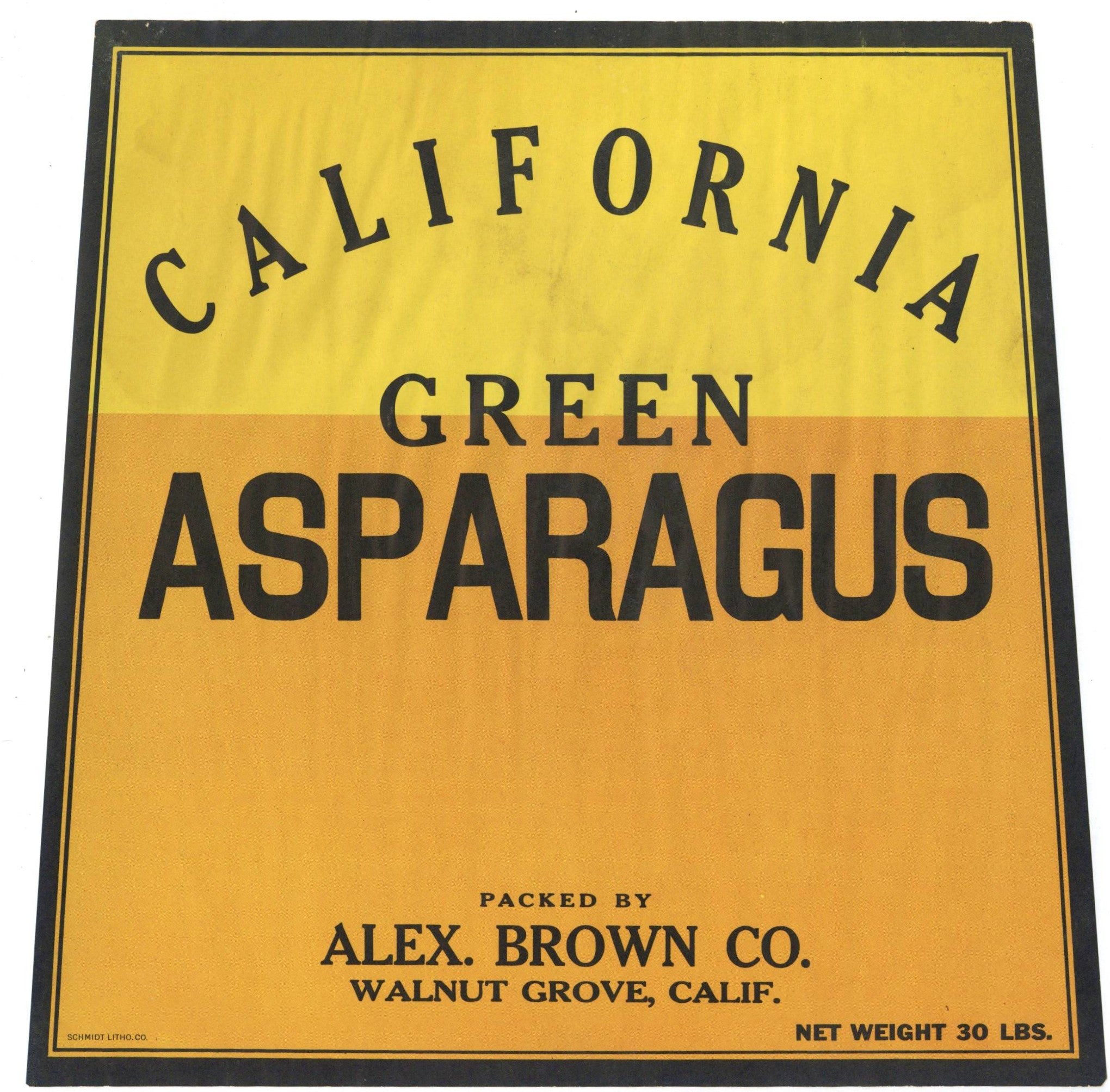 California Green Asparagus Brand Vintage Walnut Grove California Asparagus Crate Label