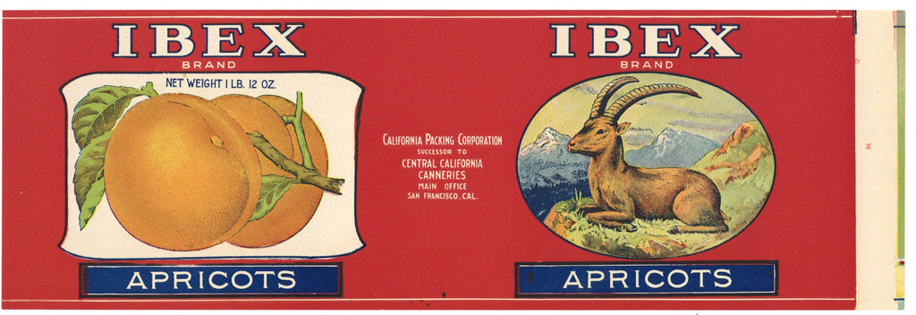 Ibex Brand Vintage Apricot Can Label