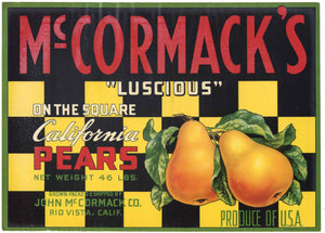 McCormack Brand Vintage Sacramento Delta Pear Crate Label, yellow