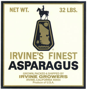 Irvine's Finest Brand Vintage Irvine Asparagus Crate Label