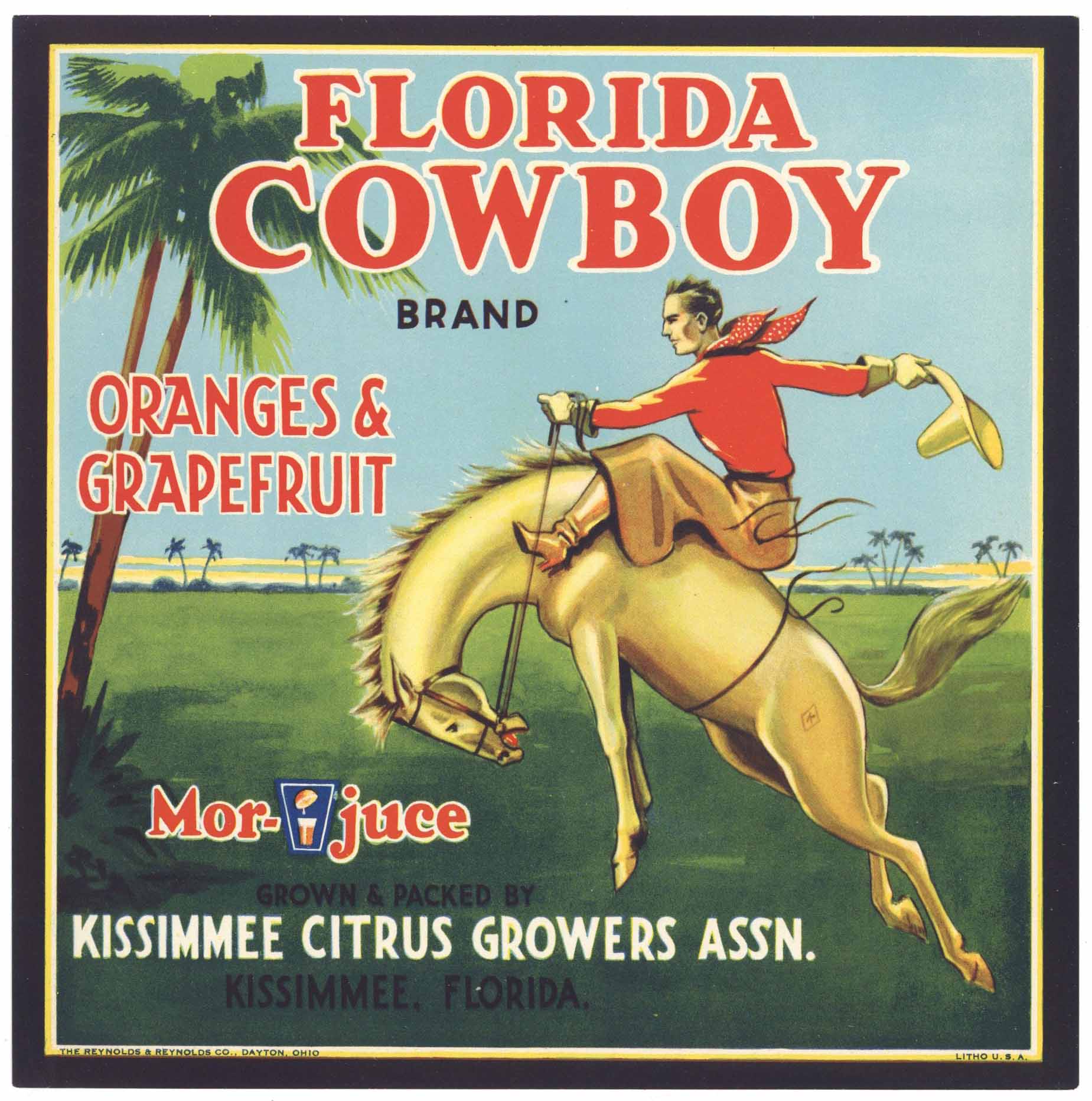 Florida Cowboy Brand Vintage Florida Citrus Crate Label, L