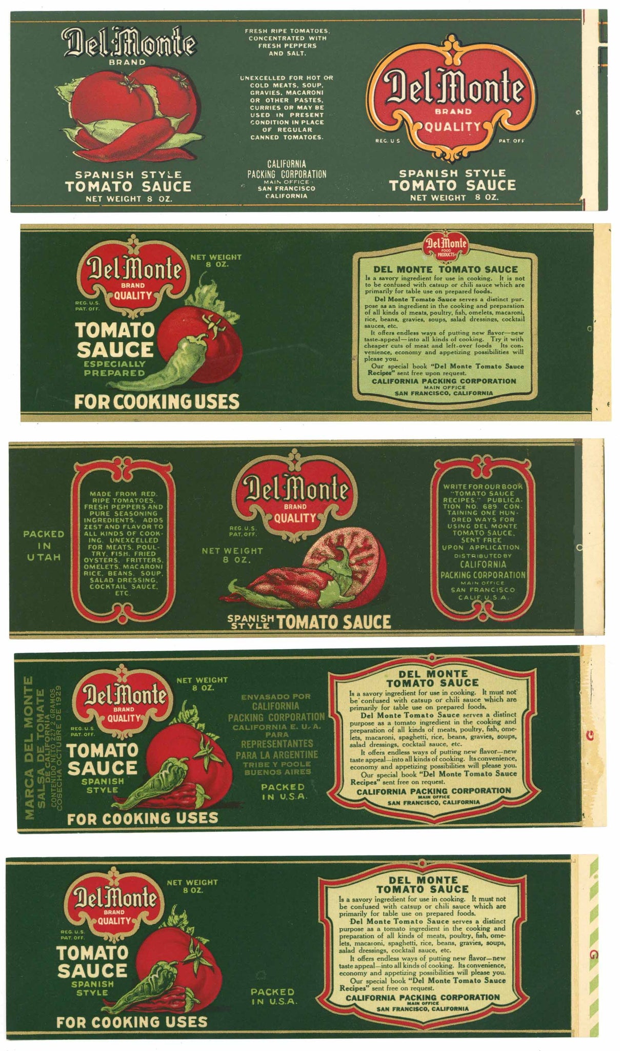 Del Monte Brand Vintage Tomato and Pepper Can Label set of 5