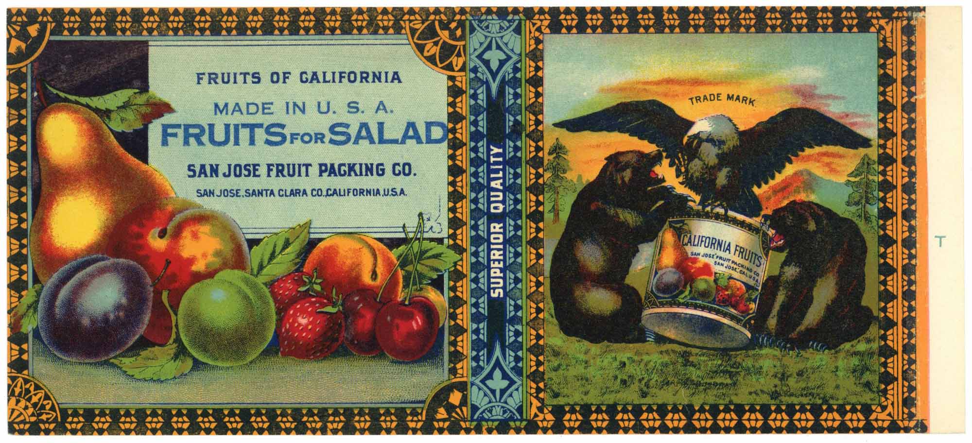 Fruits Of California Brand Vintage San Jose Fruits for Salad Can Label, s