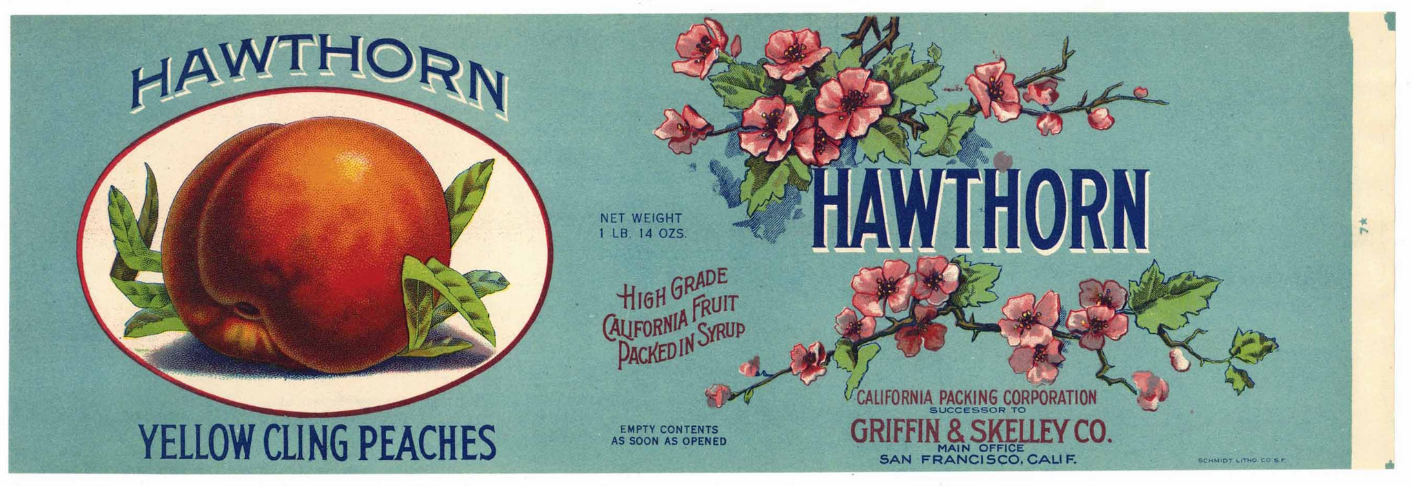 Hawthorn Brand Vintage Peach Can Label