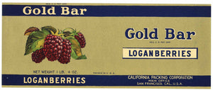 Gold Bar Brand Vintage Loganberries Can Label