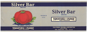 Silver Bar Brand Vintage Tomatoes With Puree Can Label