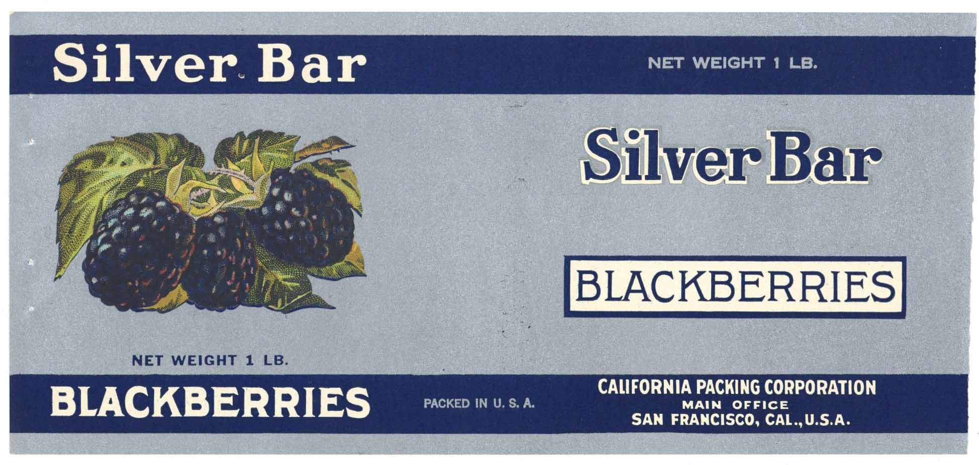 Silver Bar Brand Vintage Blackberries Can Label