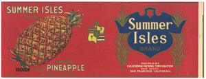 Summer Isles Brand Vintage Hawaiian Pineapple Can Label, Broken