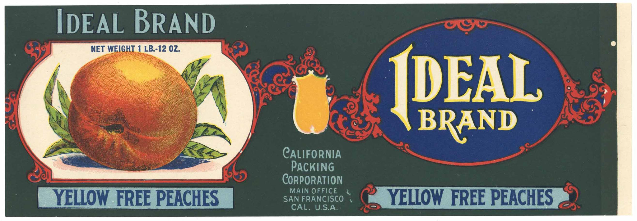 Ideal Brand Vintage Yellow Free Peaches Can Label