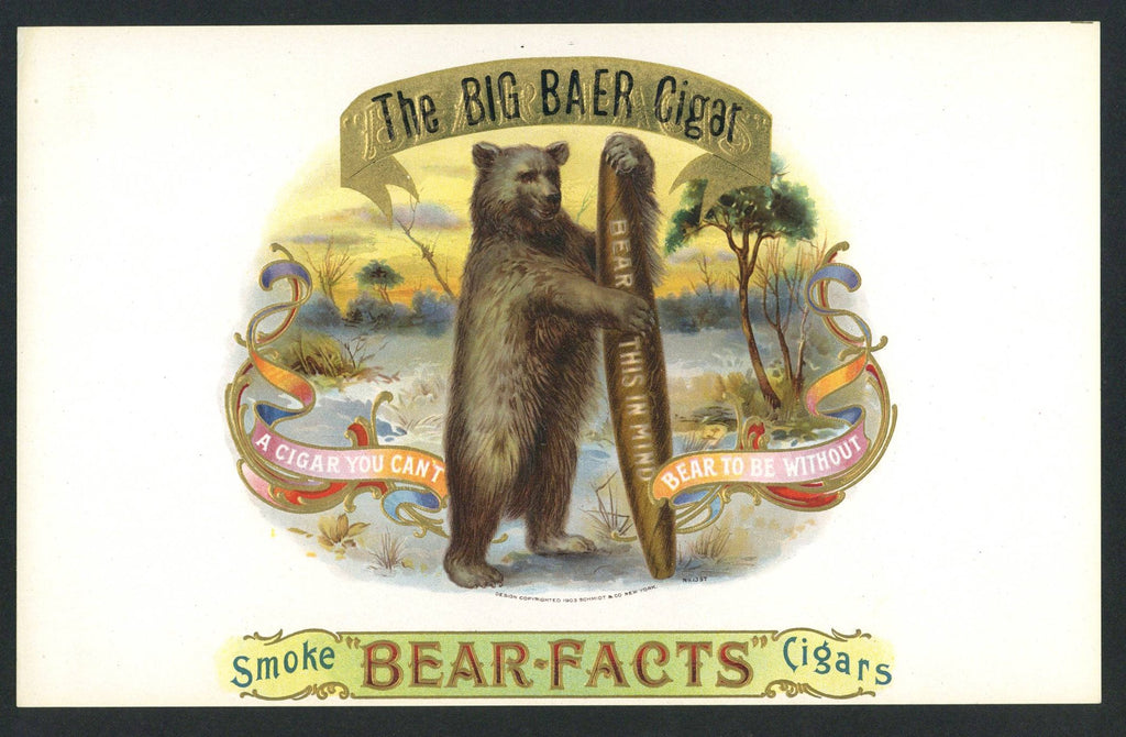 The Big Baer Cigar Inner Cigar Box Label, Smoke Bear-Facts Cigars
