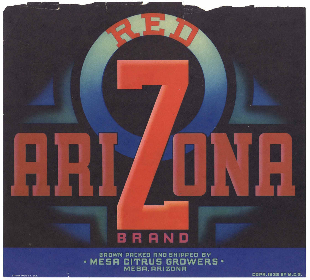 Red Z Brand Vintage Mesa Arizona Orange Crate Label, damage