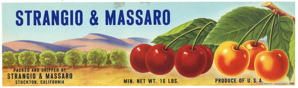 Strangio & Massaro Brand Vintage Stockton Cherry Crate Label