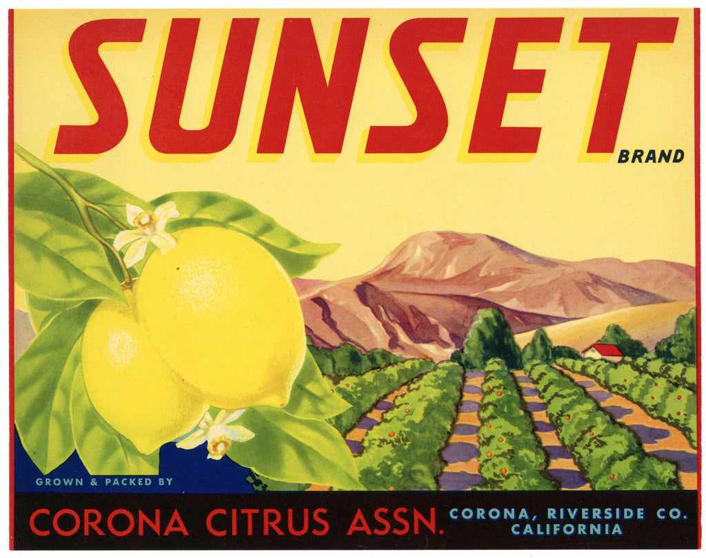 Sunset Brand Vintage Corona Lemon Crate Label