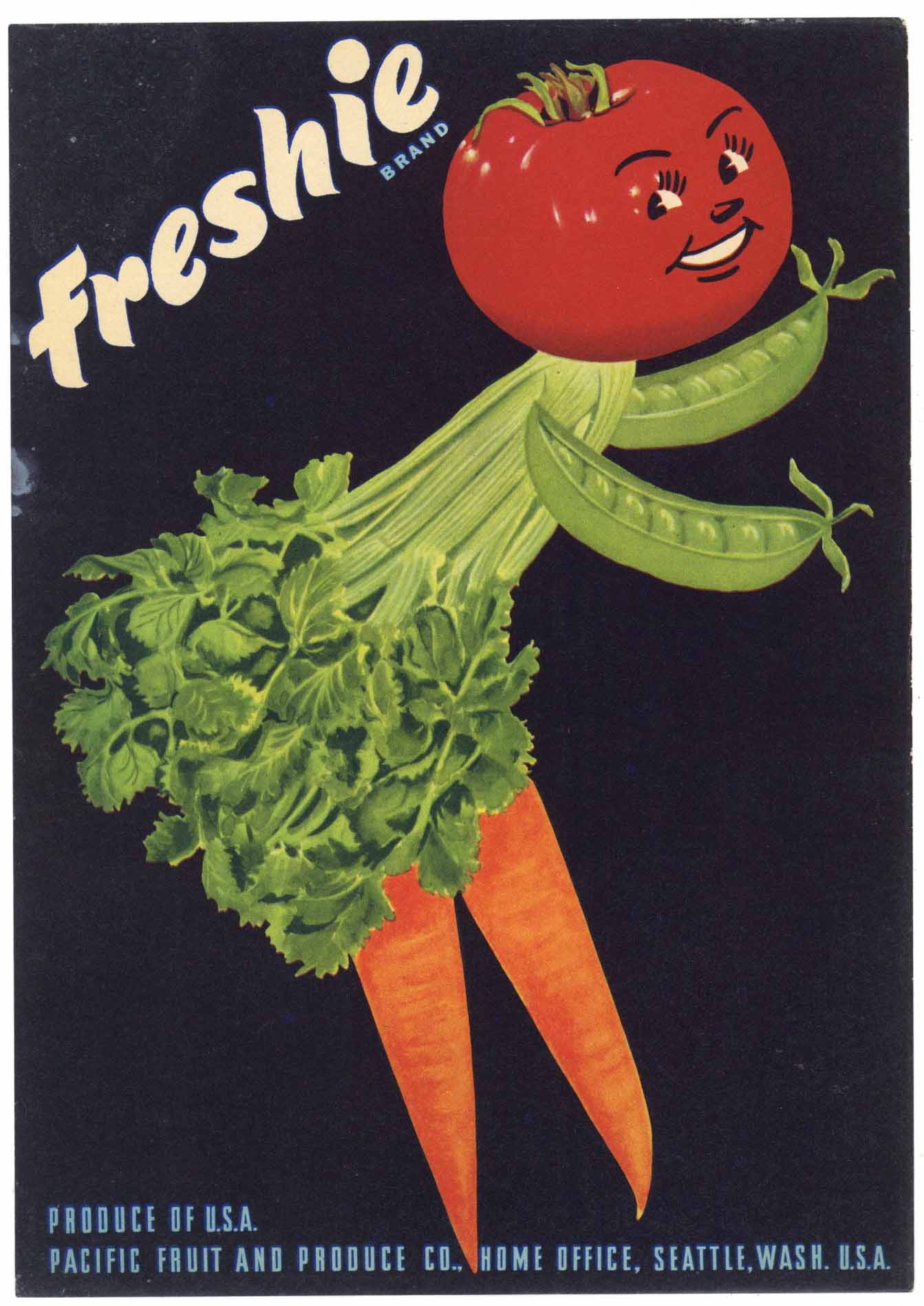 Freshie Brand Vintage Vegetable Crate Label, wear