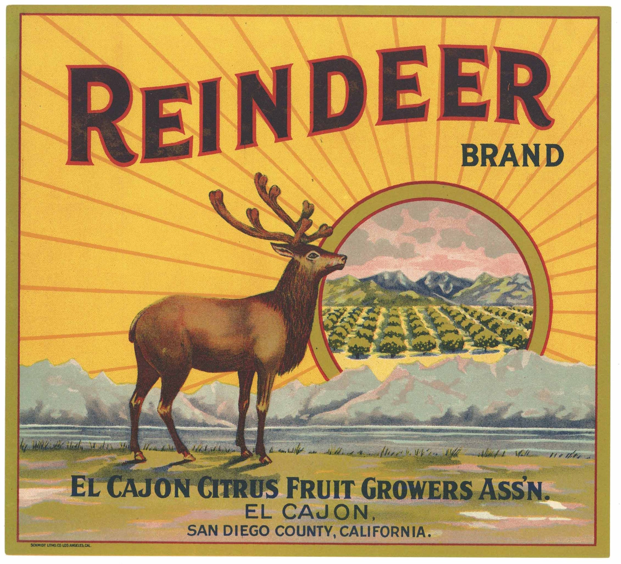 Reindeer Brand Vintage El Cajon 'Citrus Fruit' Orange Crate Label