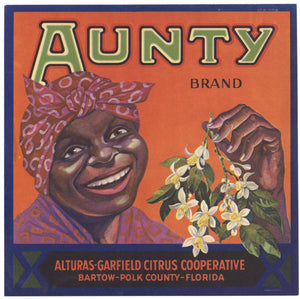 Aunty Brand Vintage Bartow Florida Citrus Crate Label, wear