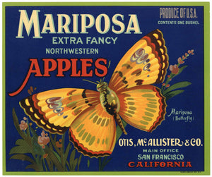 Mariposa Brand Vintage Apple Crate Label, Butterfly, Extra Fancy