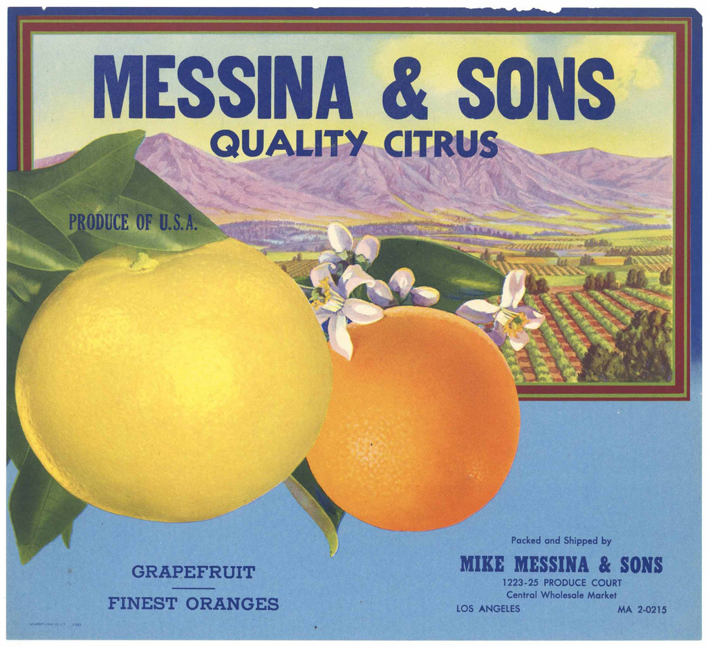 Messina & Sons Brand Vintage Orange Crate Label