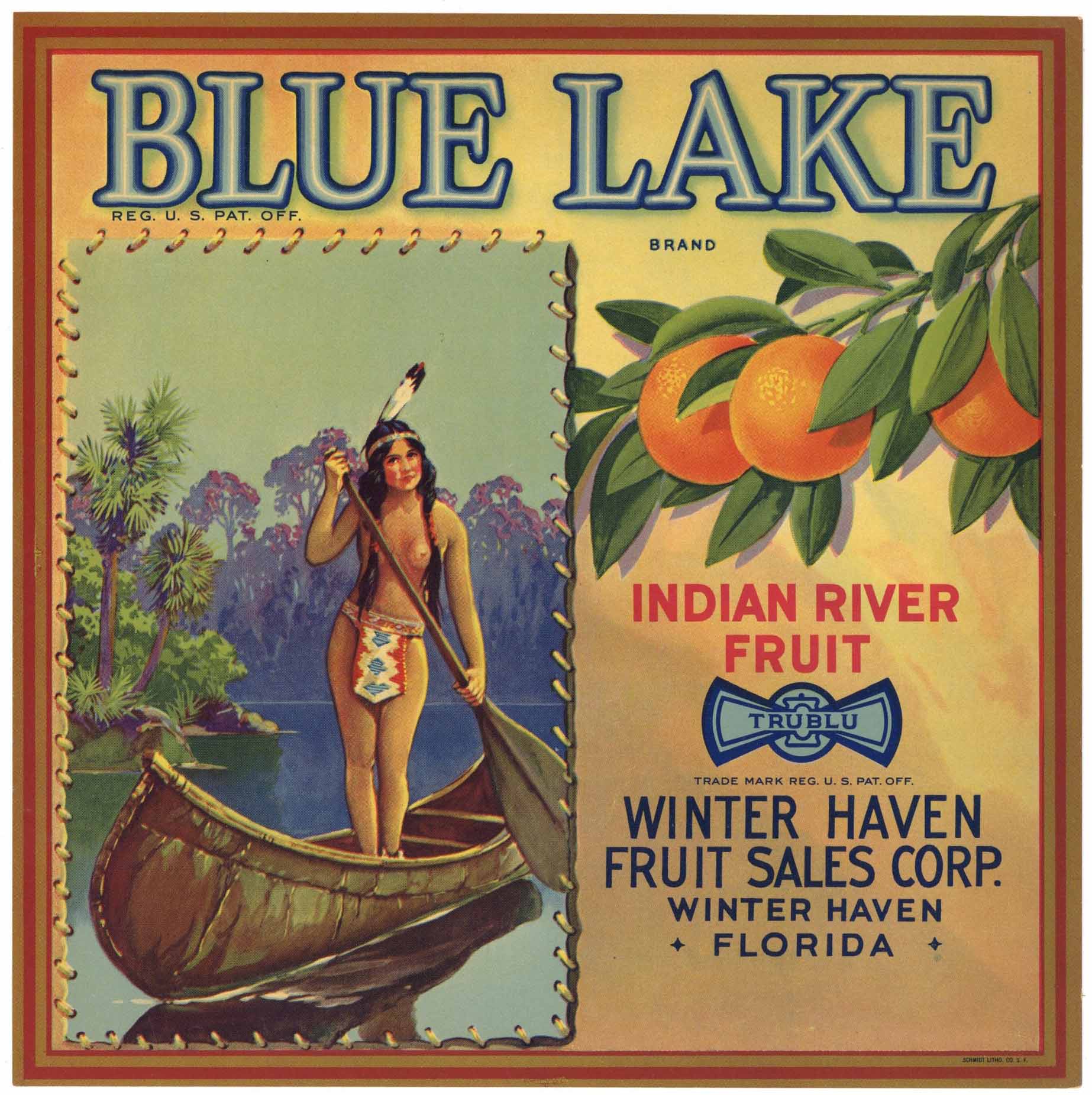 Blue Lake Brand Vintage Florida Citrus Crate Label, L