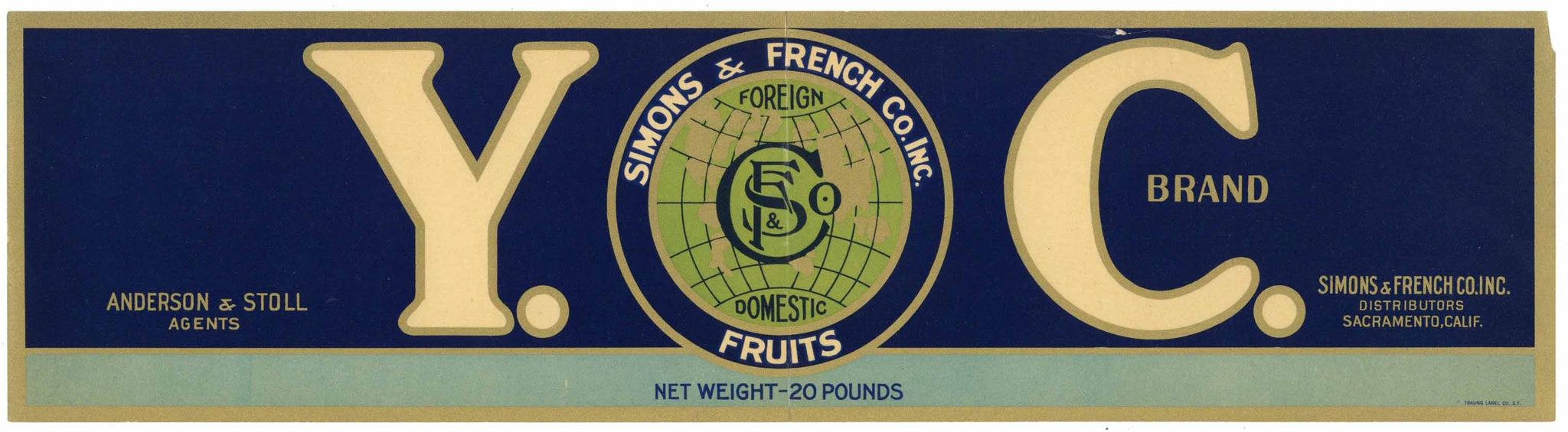 Y. C. Brand Vintage California Fruit Crate Label