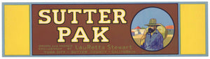 Sutter Pak Brand Vintage Yuba City Sutter County California Fruit Crate Label