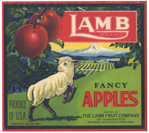 Lamb Brand Vintage Yakima Washington Apple Crate Label, red