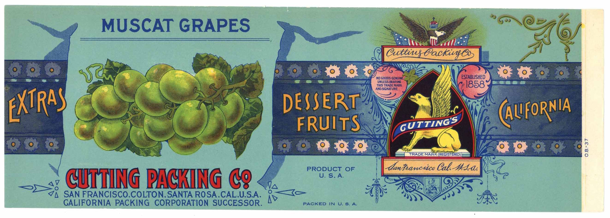 Cutting Packing Co Brand Vintage Muscat Grapes Can Label