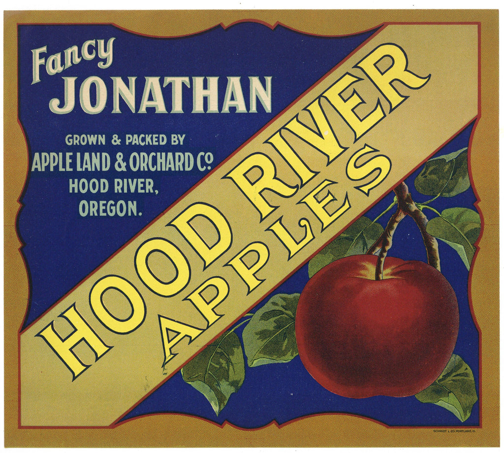Hood River Apples Brand Vintage Oregon Apple Crate Label, Fancy Jonathan