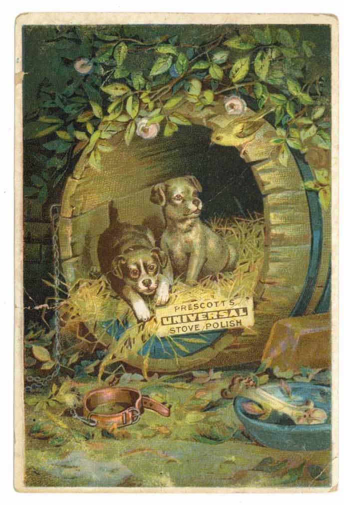 Victorian Trade Card, Universal Stove Polish, dog, puppy