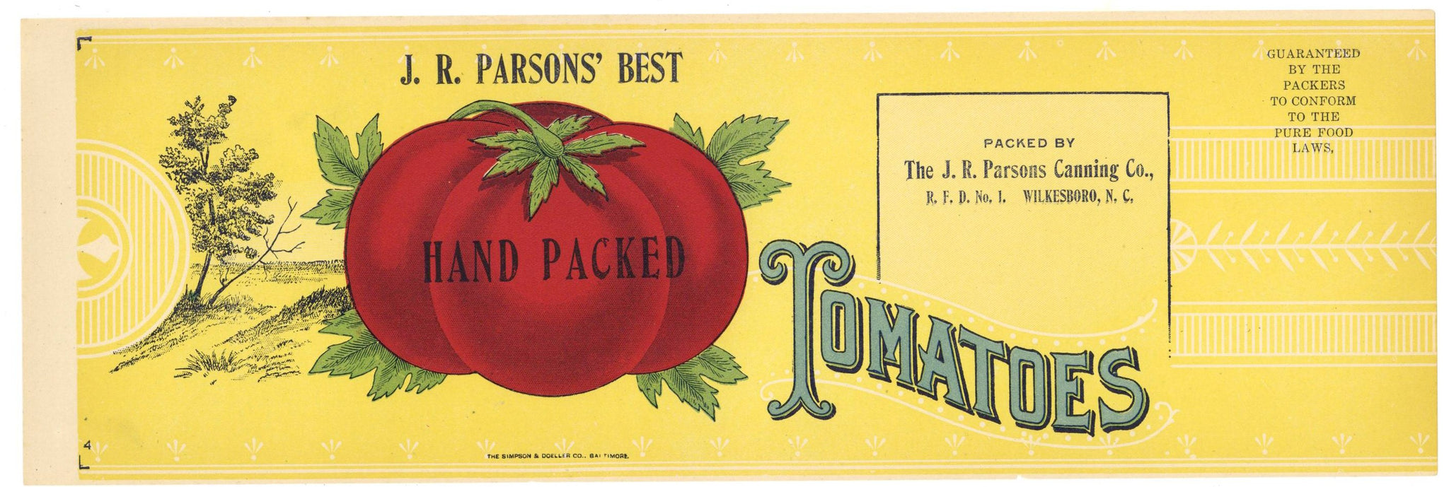 J. R Parsons' Best Brand Vintage Wilkesboro North Carolina Tomato Can Label