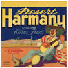 Desert Harmany Brand Vintage Yuma Arizona Citrus Crate Label