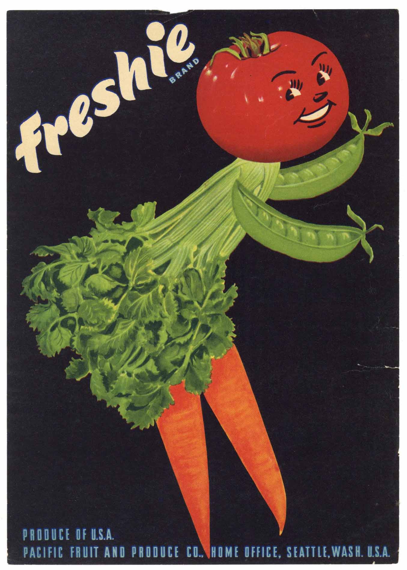 Freshie Brand Vintage Vegetable Crate Label, wear
