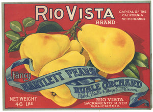 Rio Vista Brand Vintage Sacramento Delta Pear Crate Label