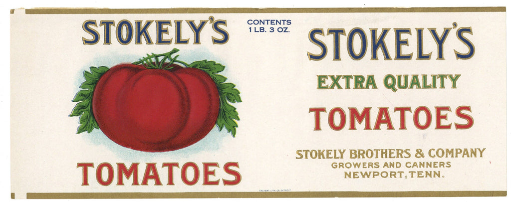 Stokely's Brand Vintage Newport Tennessee Tomato Can Label