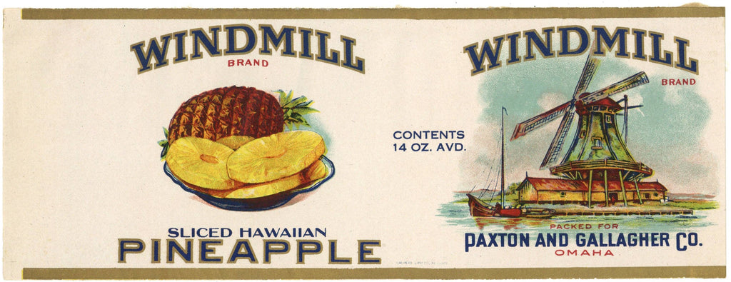 Windmill Brand Vintage Omaha Nebraska Pineapple Can Label