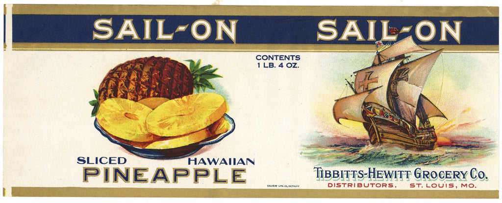 Sail-On Brand Vintage St. Louis Missouri Pineapple Can Label