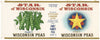 Star of Wisconsin Brand Vintage Elkhart Lake Wisconsin Peas Can Label
