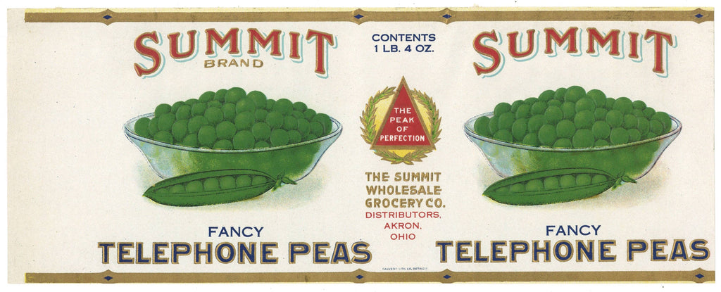 Summit Brand Vintage Akron Ohio Telephone Peas Can Label