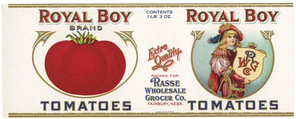 Royal Boy Brand Vintage Fairbury Nebraska Tomato Can Label