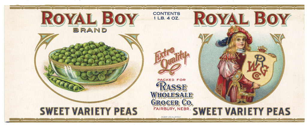 Royal Boy Brand Vintage Fairbury Nebraska Peas Can Label
