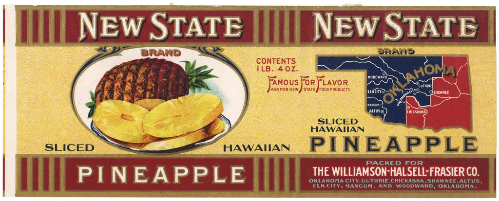New State Brand Vintage Oklahoma Pineapple Can Label