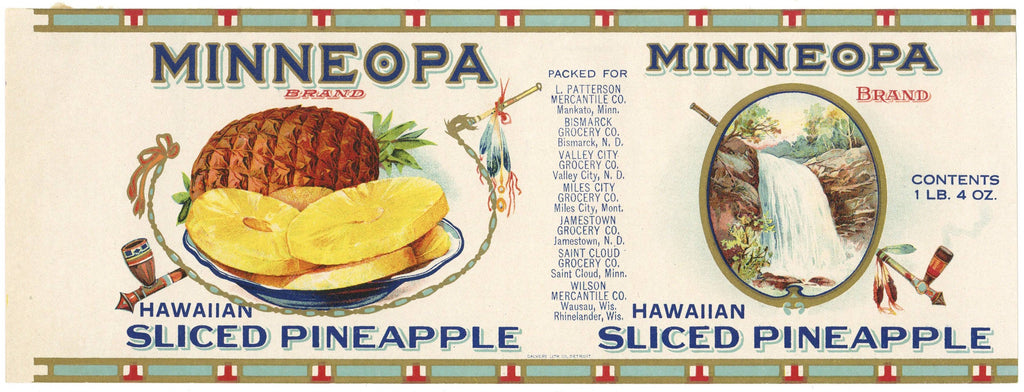 Minneopa Brand Vintage PIneapple Can Label