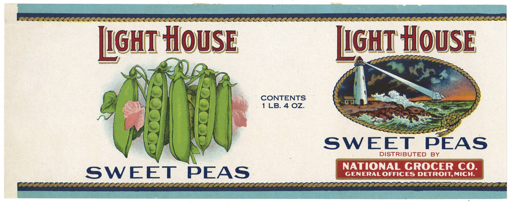Light House Brand Vintage Detroit Michigan Peas Can Label